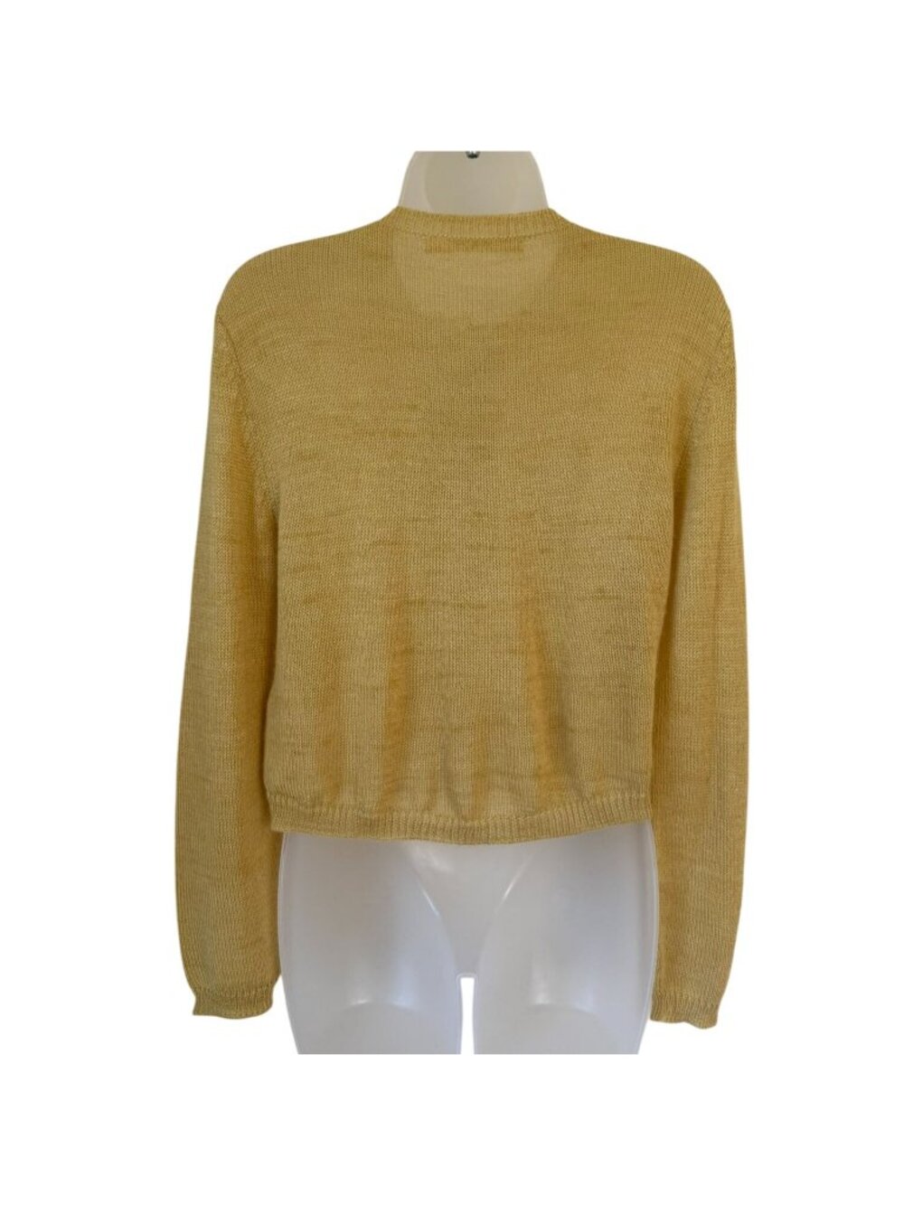 Sula Artisanal Yellow Alpaca Silk Crewneck Cardigan Hand Knit Peru - Picture 2 of 9